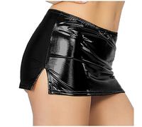 Doomiva Damen Wetlook Minirock Leder Super Kurz Rock Stretch Bodycon Rock Frauen Metallic Bleistiftrock Sexy Gogo Party Clubwear A Schwarz Einheitsgröße