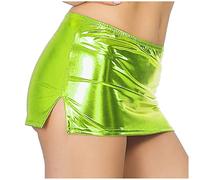 Doomiva Damen Wetlook Minirock Leder Super Kurz Rock Stretch Bodycon Rock Frauen Metallic Bleistiftrock Sexy Gogo Party Clubwear Leuchtendes Grün Einheitsgröße