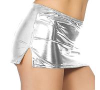 Doomiva Damen Wetlook Minirock Leder Super Kurz Rock Stretch Bodycon Rock Frauen Metallic Bleistiftrock Sexy Gogo Party Clubwear Silber Einheitsgröße