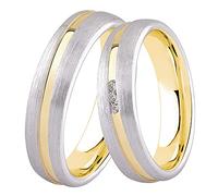 DOOSTI Damen Herren Ring Bicolor 925 Sterling Silber Gelbgold Partner Ring Frauen Männer als Verlobungsring Ehering Trauring inkl. Gravur mit Namen (Ring mit Zirkonia, 48)