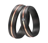 DOOSTI Damen Herren Ring Carbon Schwarz mit Edelstahl Einlage Rosegold mit Zirkonia als Partnerring Ehering Freundschaftsring (Ring mit Zirkonia, 48 (15.3))