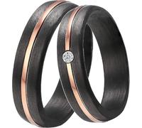 DOOSTI Damen Herren Ring schwarzes Carbon mit Edelstahl in Rosegold als Partnerring Ehering Trauring (Ring mit Zirkonia, 52)