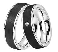 DOOSTI Damen Herren Ring Set Edelstahl Silber mit Einlage Carbon Schwarz als Partnerring Ehering Freundschaftsring Herrenring Damenring inkl. Gravur mit Namen (Ring mit Zirkonia, 62)