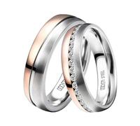 DOOSTI Damen Herren Ringe für Paare Bicolor Silber Rosegold Edelstahl Damenring Herrenring als Partnerringe Freundschaftsringe Verlobungsring Mann Frau (Herrenring, 68 (21.6))