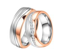 DOOSTI Paar Ringe Set für Damen Herren Partnerring Edelstahl Bicolor Silber Rosegold Ehering Trauring Freundschaftsring Hochzeit Ringe Frau Mann inkl. Gravur mit Namen (Ring ohne Zirkonia, 62)