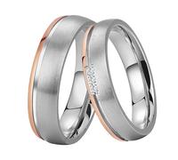 DOOSTI Paar Ringe Set für Damen Herren Partnerring Edelstahl Bicolor Silber Rosegold ohne/mit Zirkonia Ehering Trauring Freundschaftsring Hochzeit Ringe Frau Mann (Damenring, 52 (16.6))