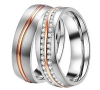 DOOSTI Partnerringe/Trauringe Shining wave - Bicolor chirugischer Edelstahl 316L - inkl. Gratis Gravur