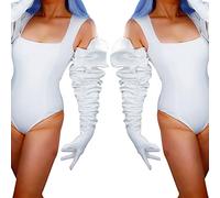 DooWay Fashion Super Lange Lederhandschuhe Puffärmel gerüschte Ärmel Schulterlänge Oversize Erwachsene Unisex 101,6 cm, Weiß gerüscht