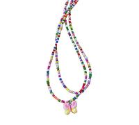 Doppellagige Perlen-Halskette, trendiger Schmetterlings-Anhänger, Choker-Halskette, koreanische Mode, Pullover, Halskette, Party-Geschenk, bunte Perlen-Halskette, Einheitsgröße, Wie beschrieben, Wie