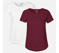 Doppelpack Neutral® Ladies Roll Up Sleeve T-Shirt Weiss / Bordeaux L