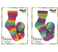 Doppelpack Surprise Regenbogenwolle von Opal, 2x100 g (je Farbe 1x),4-fädig,75% Schurwolle/25% Polyamid