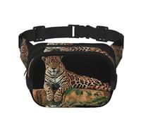 Doppelschichtige Hüfttasche mit afrikanischem Leopard auf Felsen, für Laufen, Reisen, Wandern, Schwarz , Einheitsgröße