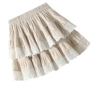 Doppelschichtiger Spitzenbesatz, Rüschen, kurzer Rock, für Damen und Mädchen, japanische Ästhetik, Fairycore-Samt, plissiert, A-Linie, Skater, Studentenmode, aprikose, One size