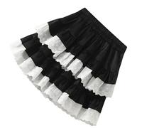 Doppelschichtiger Spitzenbesatz, Rüschen, kurzer Rock, für Damen und Mädchen, japanische Ästhetik, Fairycore-Samt, plissiert, A-Linie, Skater, Studentenmode, Schwarz , One size