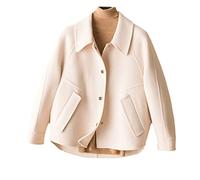 Doppelseitig Kaschmir Damen Mantel Wollmantel Kurzer Stil Einreiher Anzugkragen Winter, beige, XL