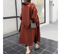 Doppelseitiger Kaschmir-Wollmantel für Damen, langer Overknee-Stil mit Gürtel an der Taille und Reverskragen für Frühling, Herbst, Winter, lässige Outfits (M Rot)