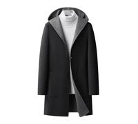 Doppelseitiger Trenchcoat aus Wolle für Herren, Herbst, Winter, modisch, mittellang, mit Kapuze, Wollmantel, Schwarz , XL