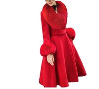 Doppelseitiger Wollmantel für Damen, Wintermode, schmale Wolljacke, Oberteil, lange Overknee-Oberbekleidung, rot, XL