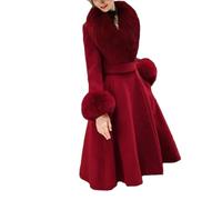 Doppelseitiger Wollmantel für Damen, Wintermode, schmale Wolljacke, Oberteil, lange Overknee-Oberbekleidung, weinrot, XXL