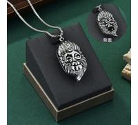 (Doppelseitiges Antiksilber) Modische Qi Tian Da Sheng Sun Wukong Anhänger Halskette für Männer mit Retro