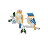 Doppelter Vogel Blume Brosche, Bunte Emaille Spatz auf Ast Revers Pin für Frauen Männer - Leichte Anzug Kleider Kleidung Zubehör Hochzeit Geburtstag Urlaub Schmuck
