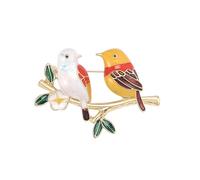 Doppelter Vogel Blume Brosche, Bunte Emaille Spatz auf Ast Revers Pin für Frauen Männer - Leichte Anzug Kleider Kleidung Zubehör Hochzeit Geburtstag Urlaub Schmuck
