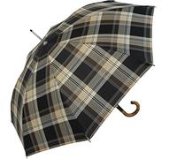 Doppler Manufaktur Herren Stockschirm Diplomat kariert beige-braun mit echtem Holzgriff