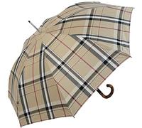 Doppler Manufaktur Herren Stockschirm Diplomat kariert beige mit echtem Holzgriff