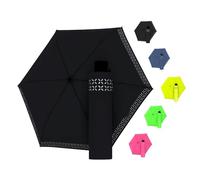 Doppler Regenschirm Safety Reflect in black I Regenschirm mit reflektierendem Rand & Handöffner I Mini Schirm mit passender Schirmtasche I Leichter Taschenschirm für Unterwegs
