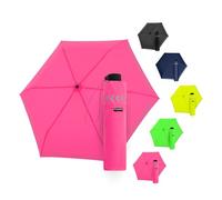 Doppler Regenschirm Safety Reflect in neon pink I Regenschirm mit reflektierendem Rand & Handöffner I Mini Schirm mit passender Schirmtasche I Kinderschirm reflektierend