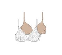 Dorina 2er-Pack Push-Up Plunge BHS Angie - Spitze & Microfaser, Herausnehmbare Kissen, Bügel-Support, Weiß & Nude