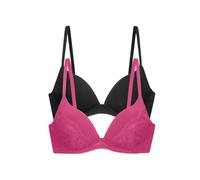 Dorina 2er-Pack Push-Up Plunge BHS WILLA - Bügel-BH, Gepolstert, Verstellbare Träger, Spitze & Microfaser, Damen, Rosa & Schwarz