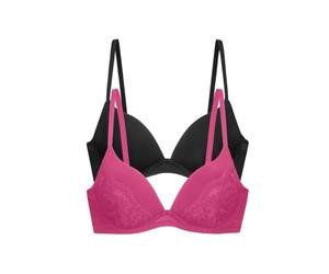 Dorina 2er-Pack Push-Up Plunge BHS WILLA - Bügel-BH, Gepolstert, Verstellbare Träger, Spitze & Microfaser, Damen, Rosa & Schwarz