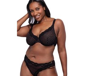 Dorina Bügel-BH Origins - Ungepolstert, Glitzer-Punkt-Mesh, Spitzenbesatz, Verstellbare Träger, Power Mesh Rücken, Schwarz