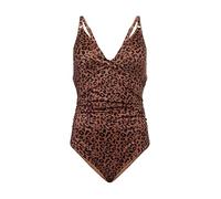 Badeanzug DORINA "COMO", Damen, Gr. L, N-Gr, braun (braun print), Obermaterial: 53% Polyester, 24% Polyamid, 18% Elasthan, 5% sonstige Fasern, unifarben, Badeanzüge, ohne Bügel, Leo-Print, tiefer V-Au