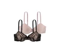 Dorina Damen Chloe 2er-Pack Demi-BH Set - Leicht Gepolsterte Bügel-BHs mit Floraler Spitze und Weichem Mikrogewebe, Verstellbare Träger, Schwarz und Rosa