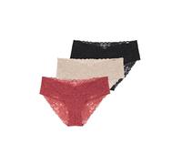 Dorina Lana Damen Spitzen-Slips, 3er-Pack, Mittlere Abdeckung, Alltäglicher Komfort, Hipster Panties, Korallenrot, Beige, Schwarz, 4XL
