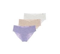 Slip DORINA "Lana", Damen, Gr. L, lila (lila, weiß, beige), Spitze, Obermaterial: 92% Polyamid, 8% Elasthan, unifarben, eng, Unterhosen Slip, florale Spitze (44092312-L) lila, weiß, beige