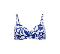 Dorina Mercadona Damen Bikini Oberteil, Mutiger Blätter-Print, Mit Bügeln, Volle Cups, Leichte Polsterung, Twist-Detail, Blau