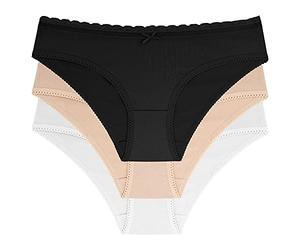 Dorina NAOMI 3er-Pack Damen Hipster Slips, Weiche Baumwolle mit Spitzenbund-Verzierung, Komfortable Vollabdeckung Unterwäsche, Elfenbein, Beige und Schwarz