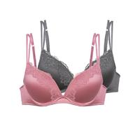 Dorina Origins Push-Up Plunge BHS - 2er-Pack Unterlegte ¾-Cup Push-Up Plunge BHS aus Glanzstoff mit Spitzenbesatz, Rosa und Grau