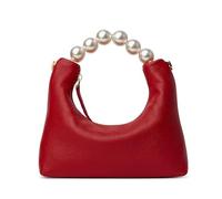 Doris&Jacky Kleine Clutch mit Tragegriff oben für Damen, Designer-Umhängetasche mit Perlen-Tragegriff und Kettenriemen, Rindslederrot