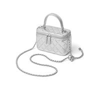 DORIS&JACKY Kleine gesteppte Umhängetasche für Damen, Designer-Lammleder, Mini-Griff oben mit Kettenriemen, 7, Silber, 7x4.2x3.2 inches, Box Crossbody Geldbörse
