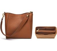 Doris&Jacky Leder Bucket Tote Bag für Damen, mittelgroße Hobo Schultertasche und Handtaschen, 7 mit Organizer-Einsatz Version braun