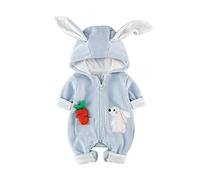 DorkasDE Baby Strampler Neugeborene Kleinkinder Strampleranzug Overall Cartoon Jumpsuit Babykleidung mit Doppelte Baumwolle Futter (Größe 90 (Höhe 73-80cm,Gewicht 10-11kg), Blau Hase)