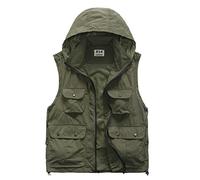 DorkasDE Herren Weste Outdoor Weste Ärmellos Outwear Multi Pockets mit Kapuze