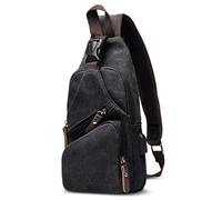 DORRISO Herren Umhängetasche Mode Brusttasche Schultertasche Leinwand Schultertaschen Casual Reise Wandern Umhängetasche Männer Kleine Kuriertaschen Schwarz