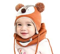 DORRISO Jungen Mädchen Mütze Schal Set Niedlich Klein Fuchs Mütze Winter Herbst Frühling Warm Gemütlich Unisex-Baby Beanie Strickmütze 1-7 Jahr Orange M