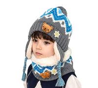 DORRISO Kinder Baby Jungen Mädchen Mütze Schal Set Herbst Winter Frühling Beanie Strickmütze Niedlich Warme Gemütlich Unisex-Baby Wollmütze, M Blau A