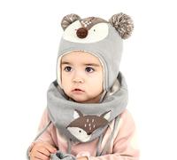DORRISO Unisex-Baby Jungen Mädchen Mütze Schal Handschuh Set Niedlich Frühling Winter Herbst Beanie Strickmütze Warm Niedlich Klein Fuchs Wintermütze 1-6 Jahre alt Grau L